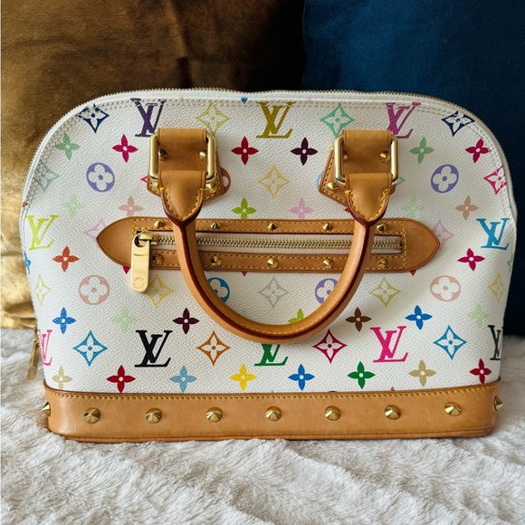 Louis Vuitton Alma PMTop Handle Bag White Multicolour Leather Monogram Murakami - Picture 2 of 13
